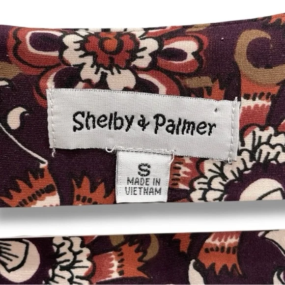 Shelby & Palmer Burgundy Floral Fit & Flare Midi Dress 3/4 Sleeve Women’s Small - Picture 7 of 9